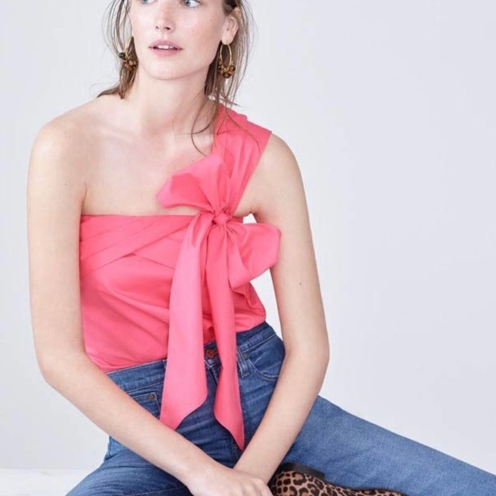 J CREW One-Shoulder Bow Top Pink Size 4
